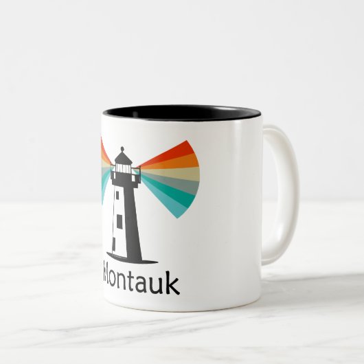 Montauk Point New York Lighthouse Rainbow Zweifarbige Tasse (VorderseiteRechts)