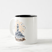 Montauk Point New York Lighthouse Sunrise Zweifarbige Tasse (Vorderseite Links)
