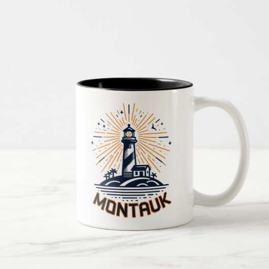 Montauk Point New York Lighthouse Sunrise Zweifarbige Tasse (Rechts)
