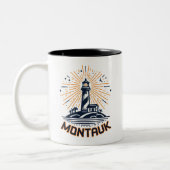 Montauk Point New York Lighthouse Sunrise Zweifarbige Tasse (Links)