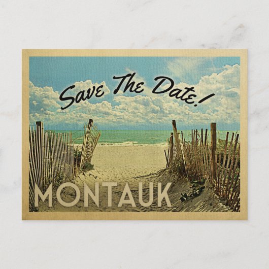 Montauk Save the Date Vintag Beach Nautical Ankündigungspostkarte (Vorderseite)