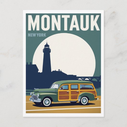 Montauk Woody Leuchtturm Retro Postkarte (Vorderseite)