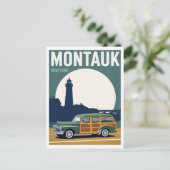 Montauk Woody Lighthouse Retro Postkarte (Stehend Vorderseite)