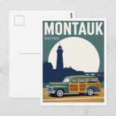 Montauk Woody Lighthouse Retro Postkarte (Vorne/Hinten)