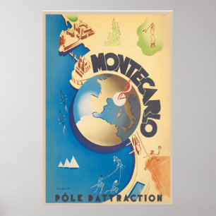 Monte Carlo Anziehungspunkt Vintage Reise Poster