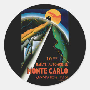 Monte Carlo Auto Rally ~ Vintage Automobil Anzeige Runder Aufkleber