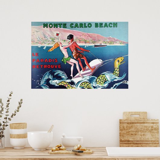 Monte Carlo Beach Vintage Poster (Küche)