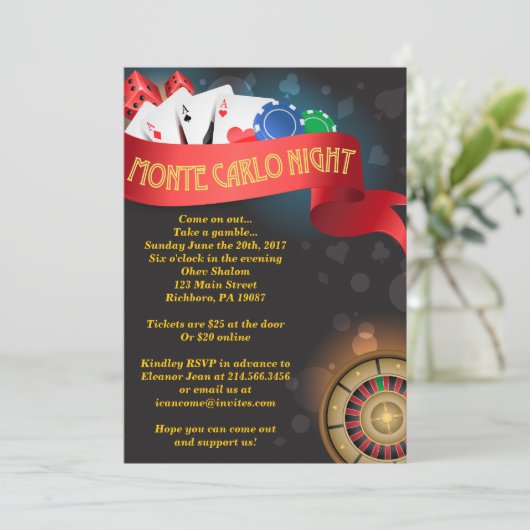 MONTE CARLO CASINO NIGHT Fund Einladung (Stehend Vorderseite)