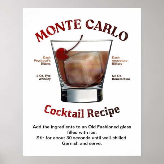 Monte Carlo Cocktail Rezept 16"X20" Poster (Vorne)