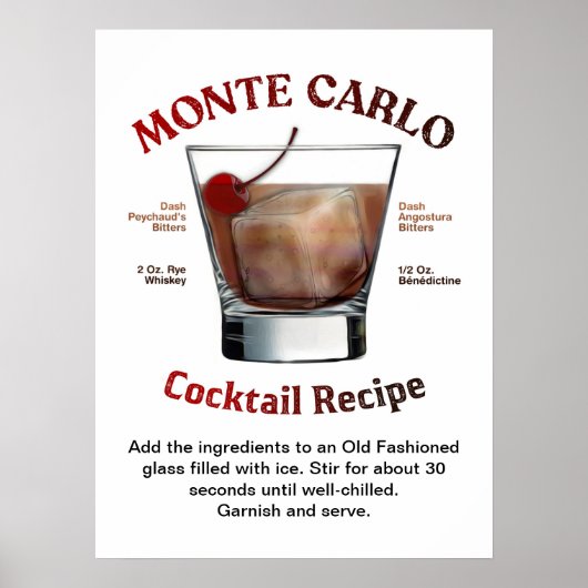 Monte Carlo Cocktail Rezept 18"X24" Poster (Vorne)