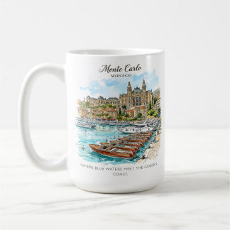 Monte Carlo Monaco Aquarell Yachthafen Kaffeetasse