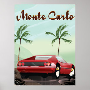 Monte Carlo rotes Sportwagenplakat Poster