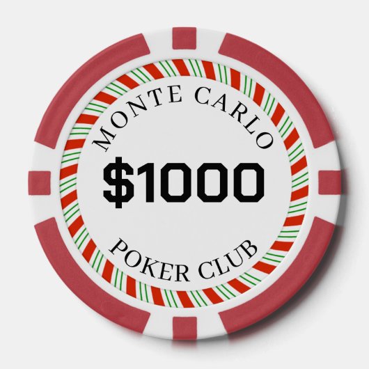 Monte Carlo Smooth mit eigener Marke $1000 14 Gram Pokerchips (Vorderseite)