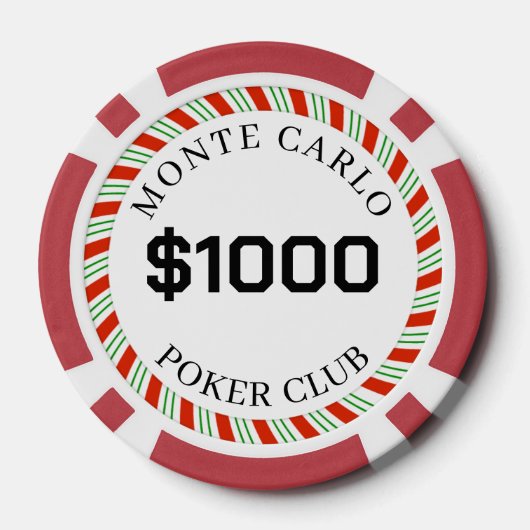 Monte Carlo Smooth mit eigener Marke $1000 14 Gram Pokerchips (Rückseite)