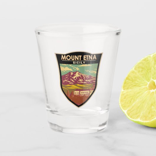 Monte Etna Sizilien Kunstvoll wandern Vintag Schnapsglas (Vorderseite)