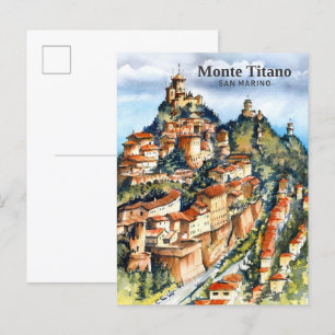 Monte Titano San Marino Aquarellmalerei Reise Postkarte