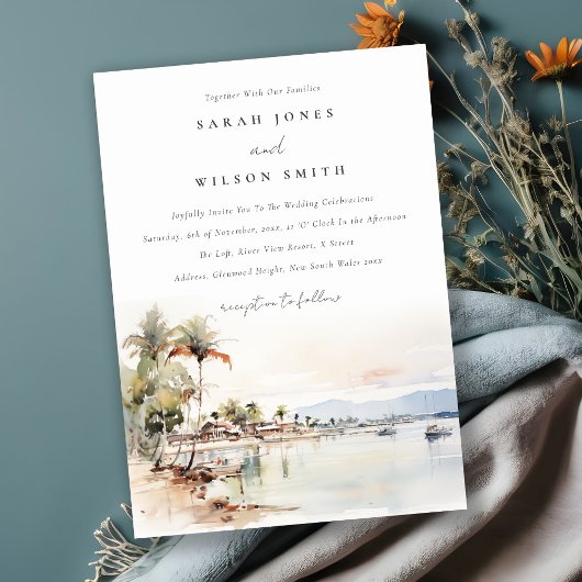 Montego Bay Jamaica Wasserfarbenwelt Hochzeit Einladung