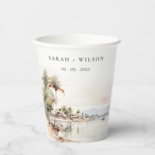 Montego Bay Jamaica Wasserfarbenwelt Hochzeit Pappbecher (Vorderseite)