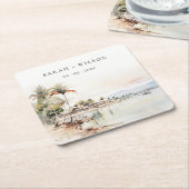 Montego Bay Jamaica Wasserfarbenwelt Hochzeit Rechteckiger Pappuntersetzer (angewinkelt)