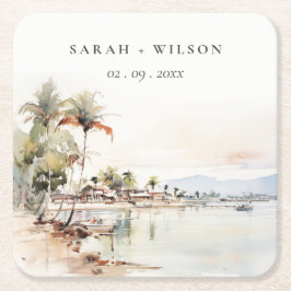 Montego Bay Jamaica Wasserfarbenwelt Hochzeit Rechteckiger Pappuntersetzer