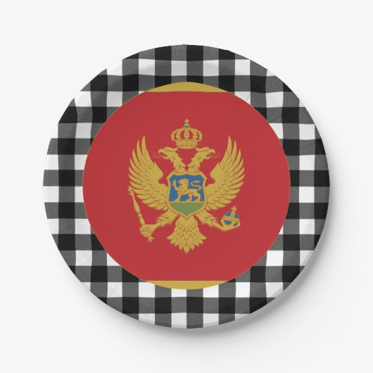 Montenegro Plate, elegantes Büffel kariert & Flag Pappteller (Vorderseite)