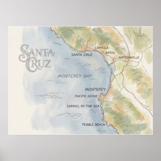 Monterey Bay California Regional Map  Poster (Vorne)