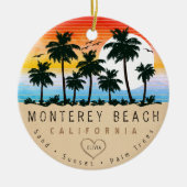 Monterey Beach California Retro Sunset Palm Keramik Ornament (Vorne)