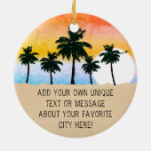 Monterey Beach California Retro Sunset Palm Keramik Ornament (Hinten)