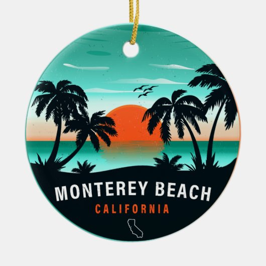 Monterey Beach California Retro Sunset Souvenirs Keramik Ornament (Vorne)