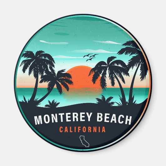 Monterey Beach California Retro Sunset Souvenirs Magnet (Vorne)