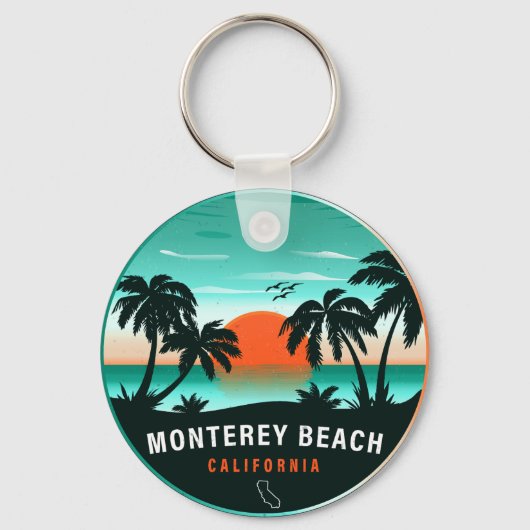 Monterey Beach California Retro Sunset Souvenirs Schlüsselanhänger (Vorderseite)