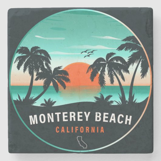 Monterey Beach California Retro Sunset Souvenirs Steinuntersetzer (Vorderseite)