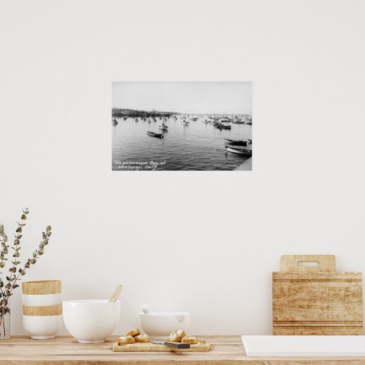 Monterey, CA - Bucht mit Hunderten von Holzbooten Poster (Küche)