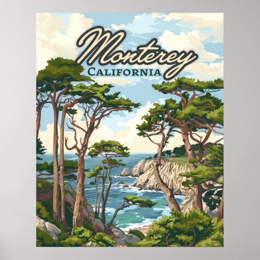 Monterey California Cypress Trees Ocean Coast Poster (Vorne)