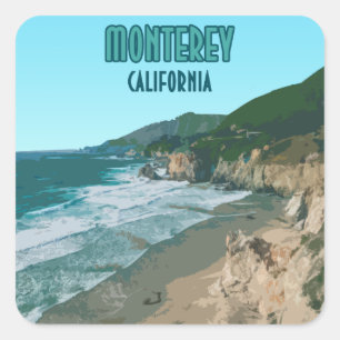 Monterey California Pacific Coast Highway Vintag Quadratischer Aufkleber