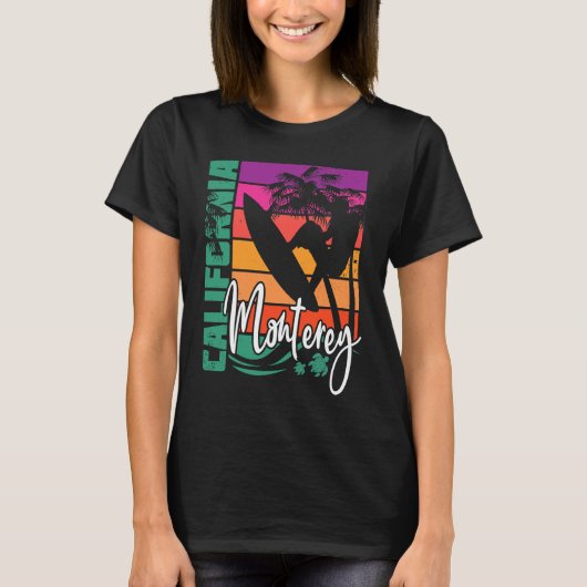 Monterey California Retro Sunset Beach Surfer Souv T-Shirt (Vorderseite)