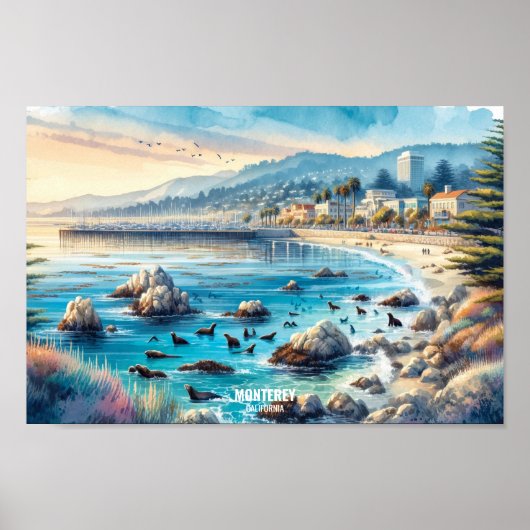 Monterey California USA Travel Places watercolor Poster (Vorne)