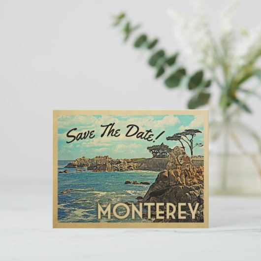 Monterey Save the Date Vintage Postkarten (Stehend Vorderseite)