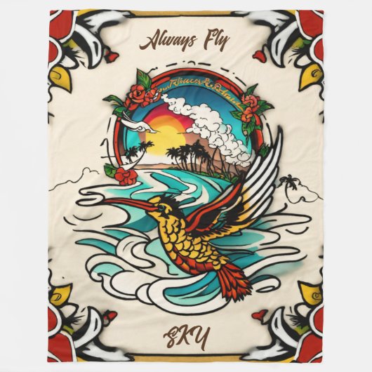 Monterey Tattoo Design: Ein Symbol- 60"x80" Fleecedecke (Vorderseite)