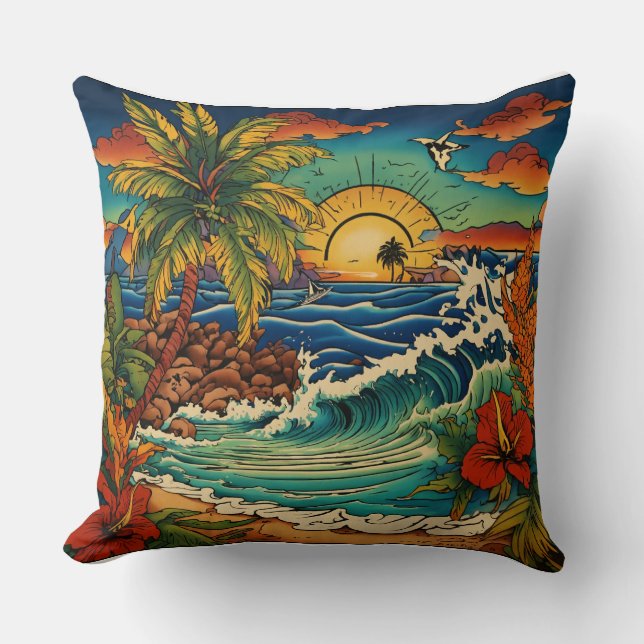 Monterey Tropical Tattoo Art Pillows Kissen (Vorderseite)