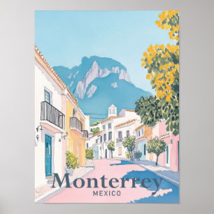 Monterrey Mexico Aquarellbahn Illustration Poster