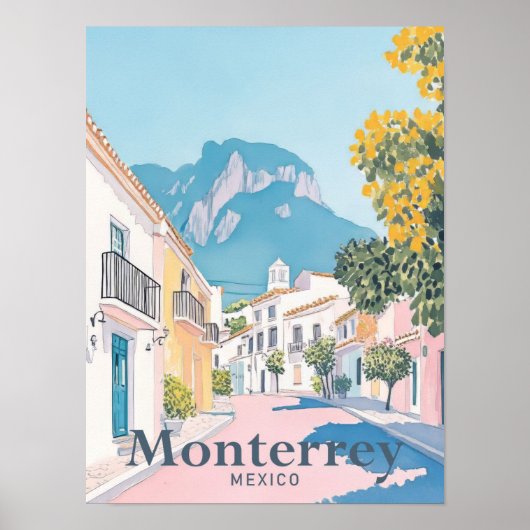 Monterrey Mexico Aquarellbahn Illustration Poster (Vorne)
