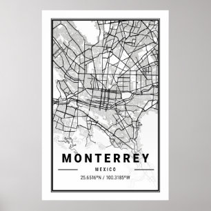 Monterrey Mexico Cities Reisen Stadt Karte Moderne Poster