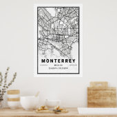 Monterrey Mexico Cities Travel City Map Modern Poster (Küche)