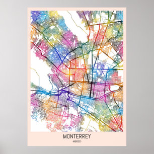 Monterrey Mexico City Karte Poster
