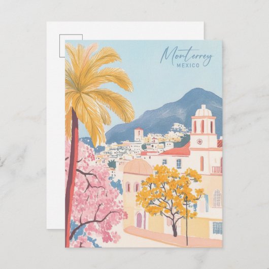 Monterrey Mexico Gouache Paint Illustration Travel Postkarte (Vorne/Hinten)