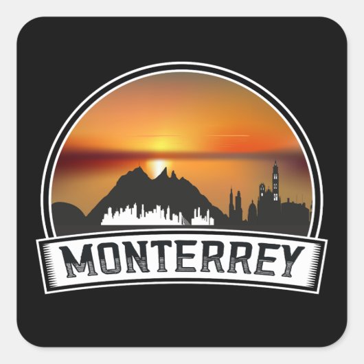 Monterrey Mexico Sunset Cityscape Quadratischer Aufkleber (Vorderseite)