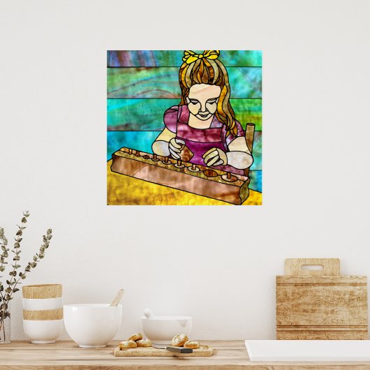 Montessori Kind mit sensorischem Zylinderblock Poster (Küche)