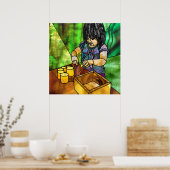 Montessori Sensorial: Gelbe, knobellose Zylinder Poster (Küche)