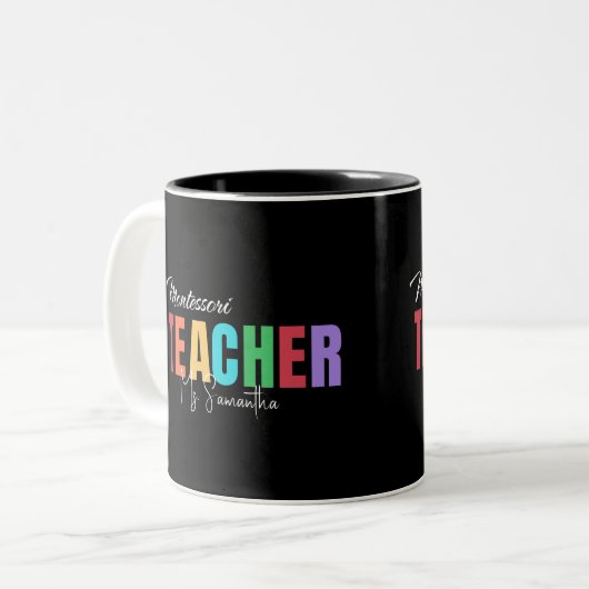 Montessori Teacher Personalisiert Zweifarbige Tasse (Vorderseite Links)
